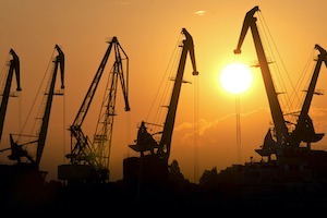 sunset at the port of Burgas